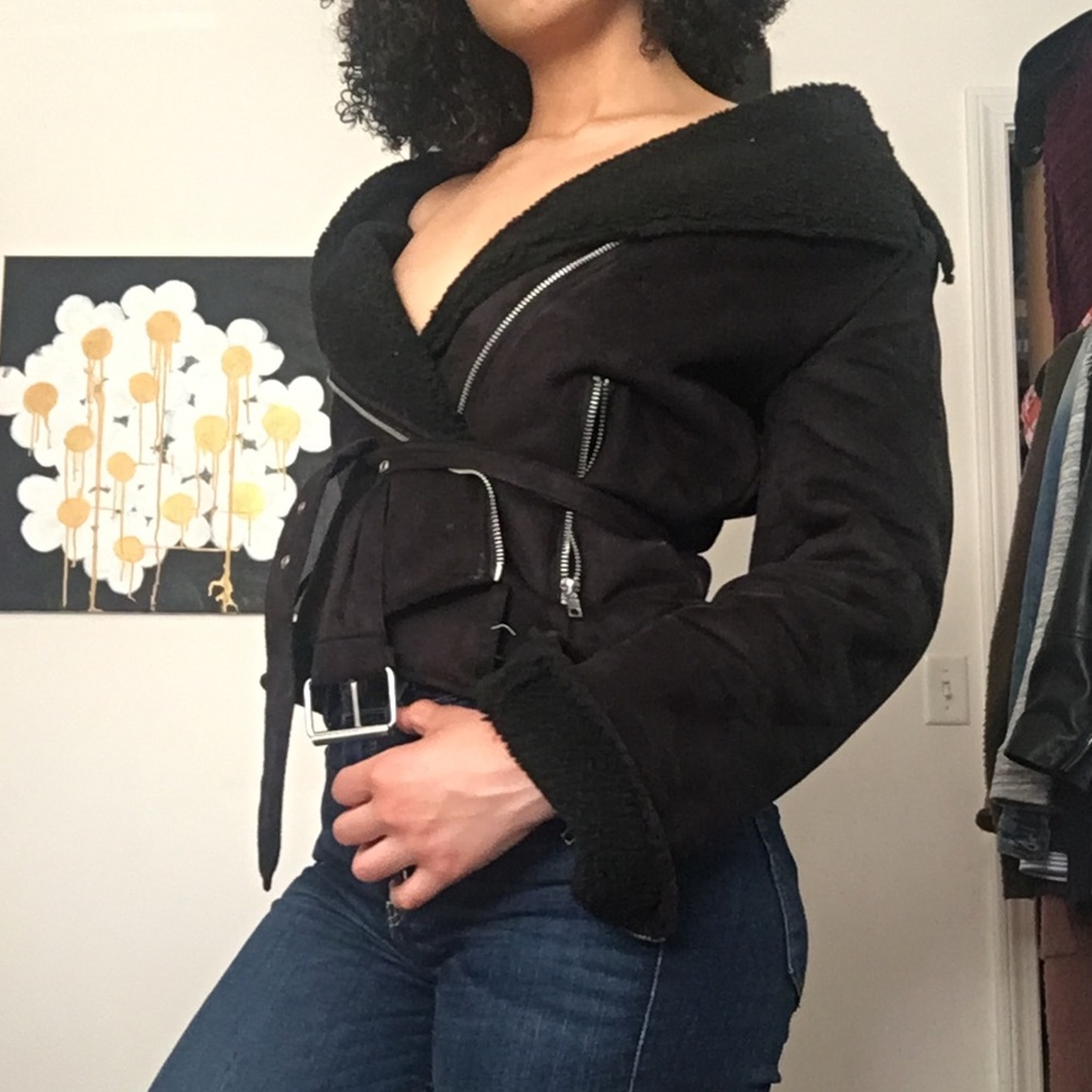 Faux Suede Sherpa Lined Motto Jacket